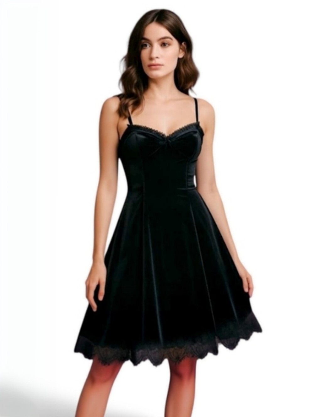 Black Velvet Lace Trim Mini Dress Gothic Coquette Y2K Size Small